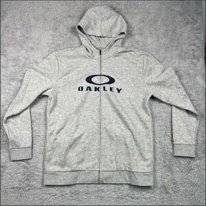 Oakley Full Zip Hoodie Mens XXL Grey Good Logo Fleece Regular Fit Sweatshirt